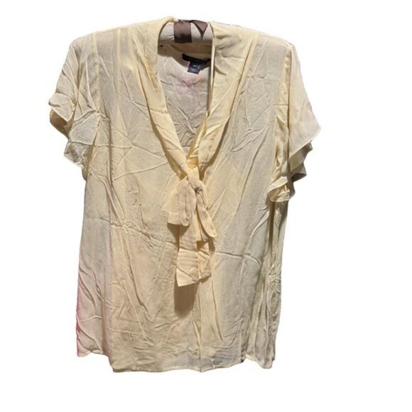 St. John 16 Sheer Sand Silk Crepe Bow Blouse Flutter Sleeves Matching Silk Cami - Picture 10 of 11